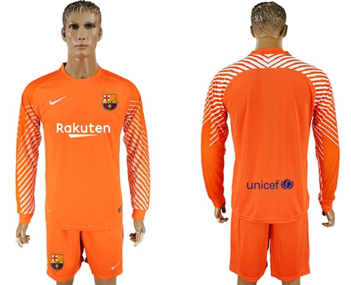 Barcelona Blank Orange Goalkeeper Long Sleeves Soccer Club Jersey - Click Image to Close